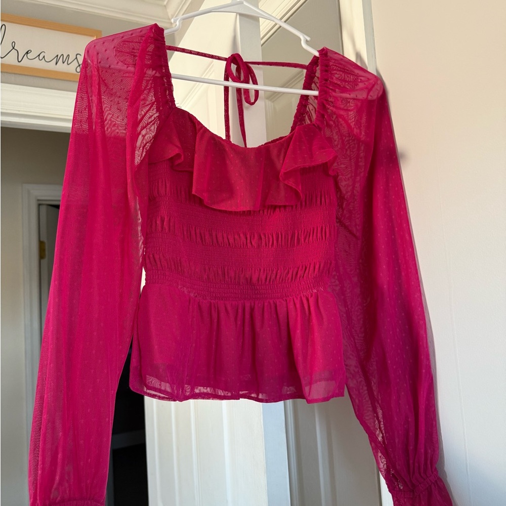 LC Lauren Conrad Fuchsia Ruffle Blouse